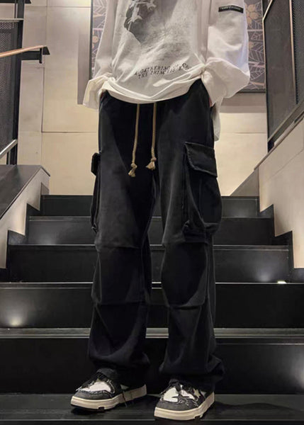 Elastic Waist Spring Blue Pockets New Pants Wrinkled Mens Denim FashionChic