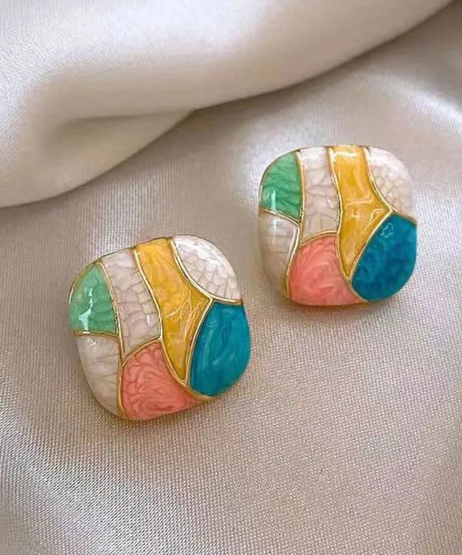 New Fashion Alloy Enamel Square Contrast Color Stud Earrings Female Sweet WH043 JEW-EAR241116