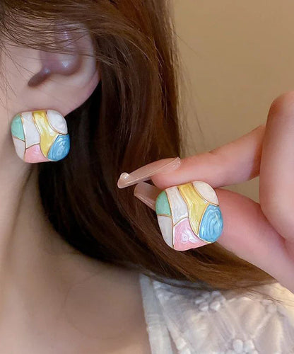 New Fashion Alloy Enamel Square Contrast Color Stud Earrings Female Sweet WH043 JEW-EAR241116