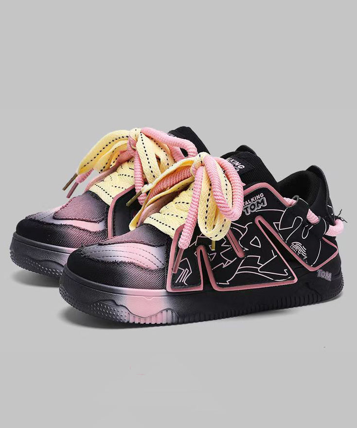 Splicing Up Platform Lace Black Flat Shoes Fashion New FashionChic