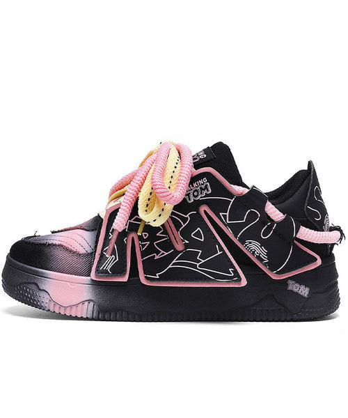 Splicing Up Platform Lace Black Flat Shoes Fashion New FashionChic