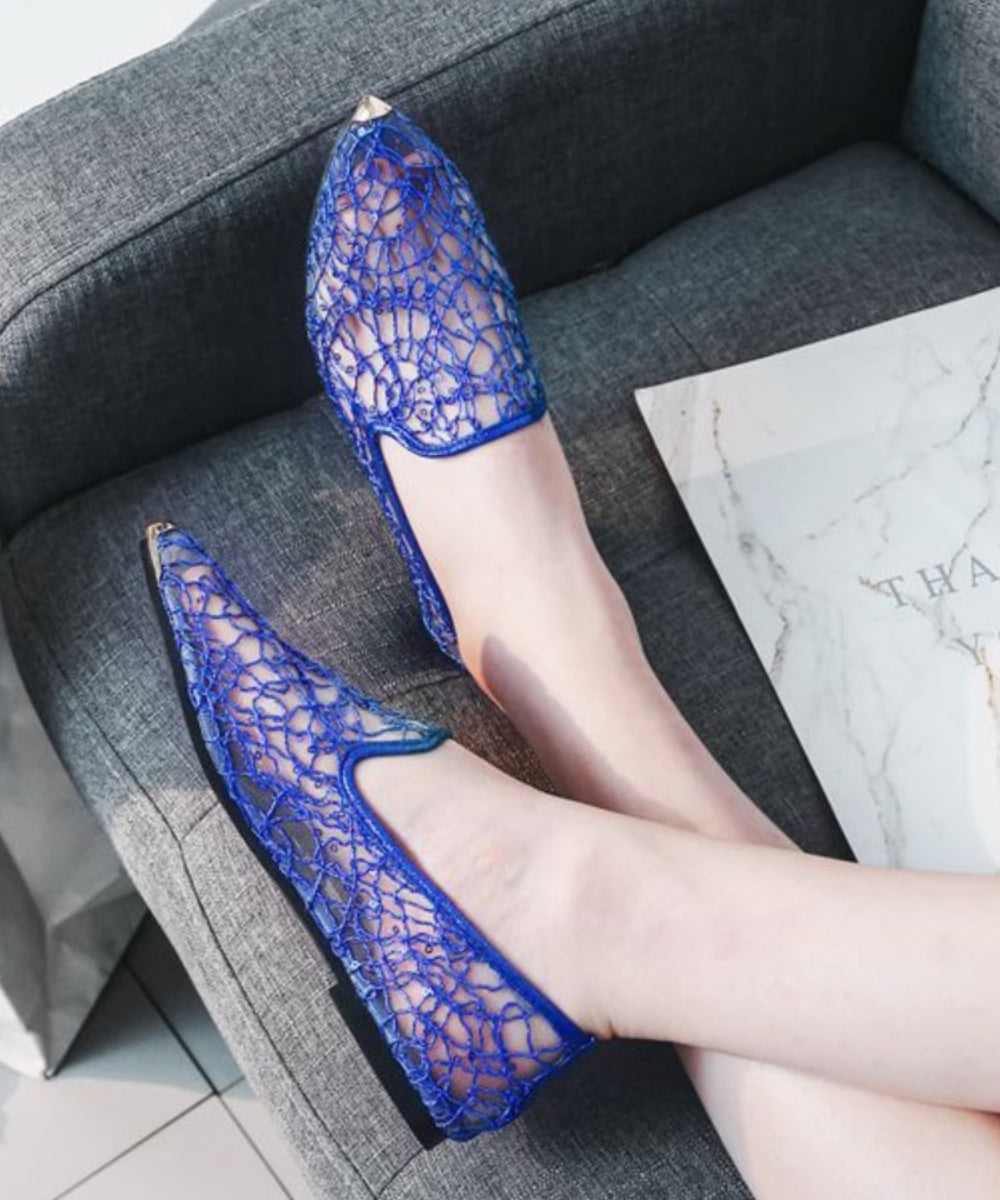 New Fashion Blue Breathable Hollow out Flat Shoes Pointed Toe XC1052 Ada Fashion