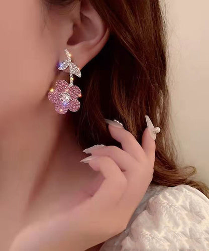 New Fashionable Pink Organza Flower Crystal Tassel Earrings GH1068 Ada Fashion