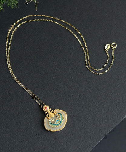 New Gold Ancient Gold Jade Enamel Pendant Necklace TX011