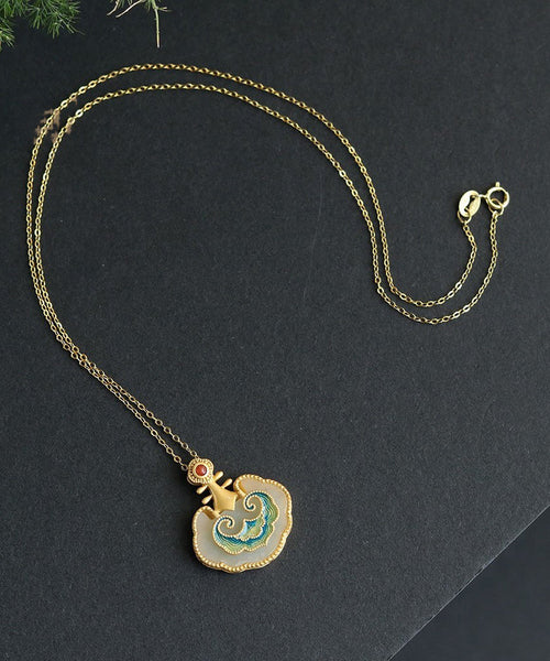 New Gold Ancient Gold Jade Enamel Pendant Necklace TX011