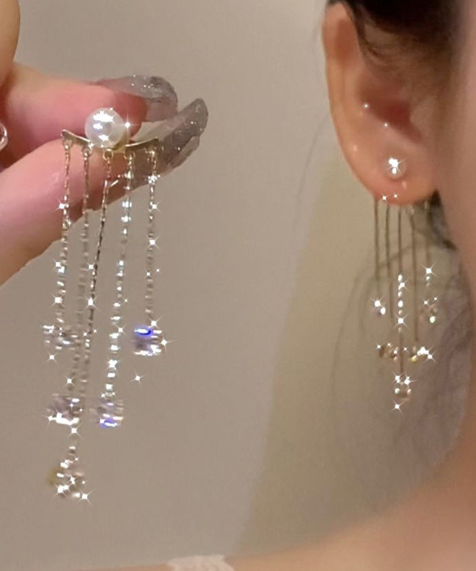 Alloy Zircon Pearl Earrings New Gold Drop Copper Tassel FashionChic