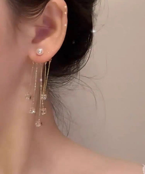 Alloy Zircon Pearl Earrings New Gold Drop Copper Tassel FashionChic