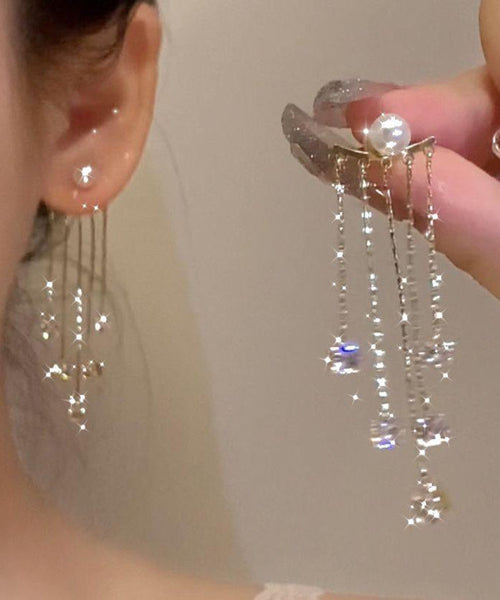 Alloy Zircon Pearl Earrings New Gold Drop Copper Tassel FashionChic