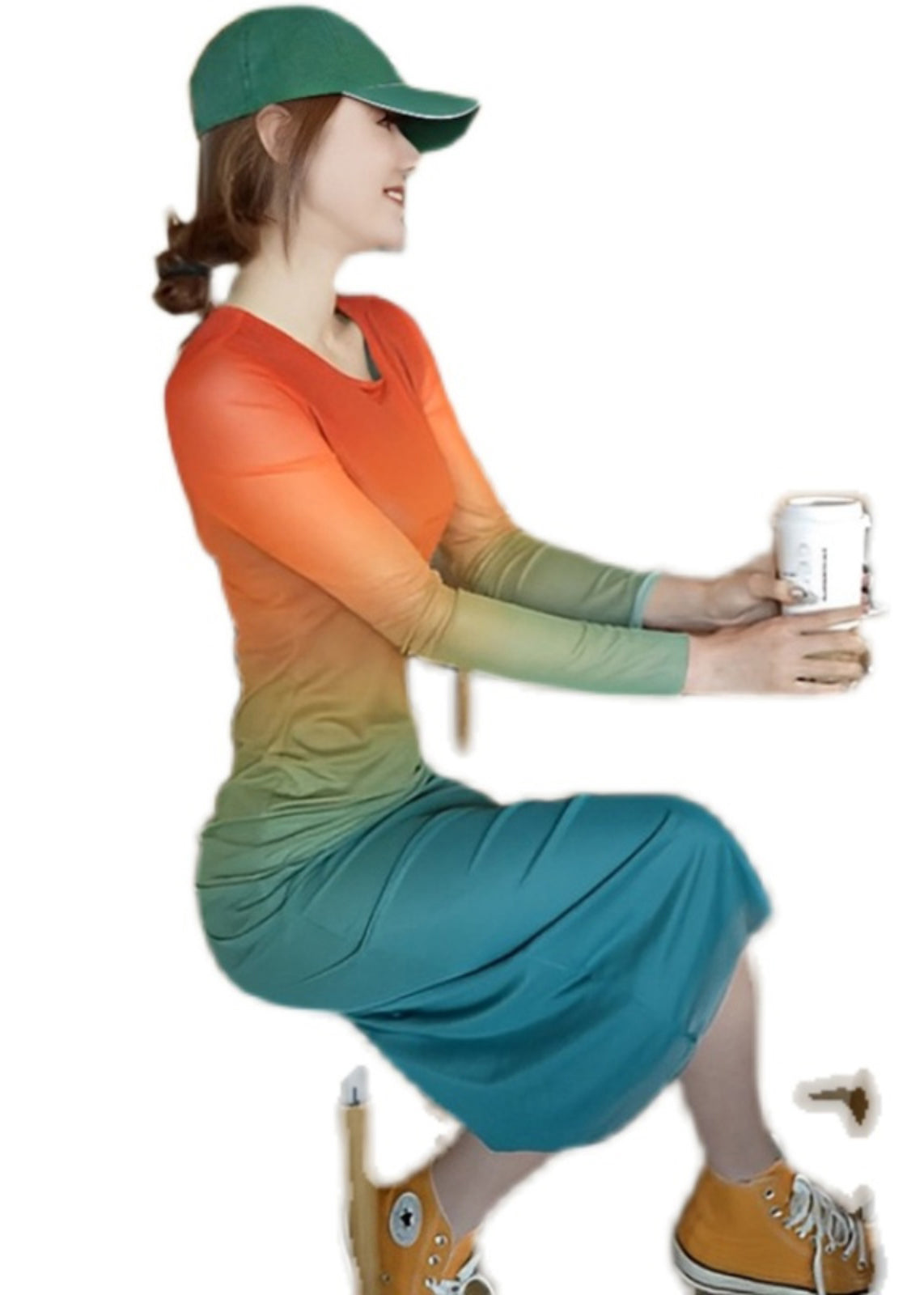 New Gradient Color O Neck Cotton Dress Long Sleeve KK061 SH-LF-FDL240602