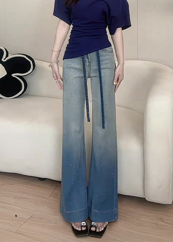 Wide Denim New Color Gradient Zircon Pants Fall Leg FashionChic