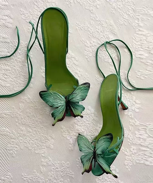 Butterfly Sandals New Lace Flower Green Stiletto Up FashionChic