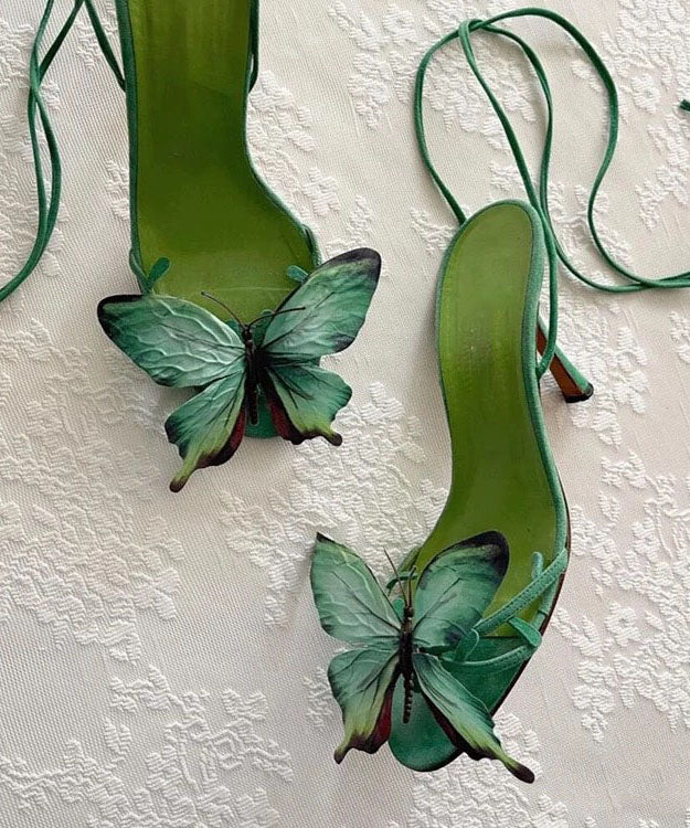 Butterfly Sandals New Lace Flower Green Stiletto Up FashionChic