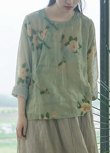 New Green Button Print Cotton Shirt Long Sleeve JH031 MMDM-LTP240717