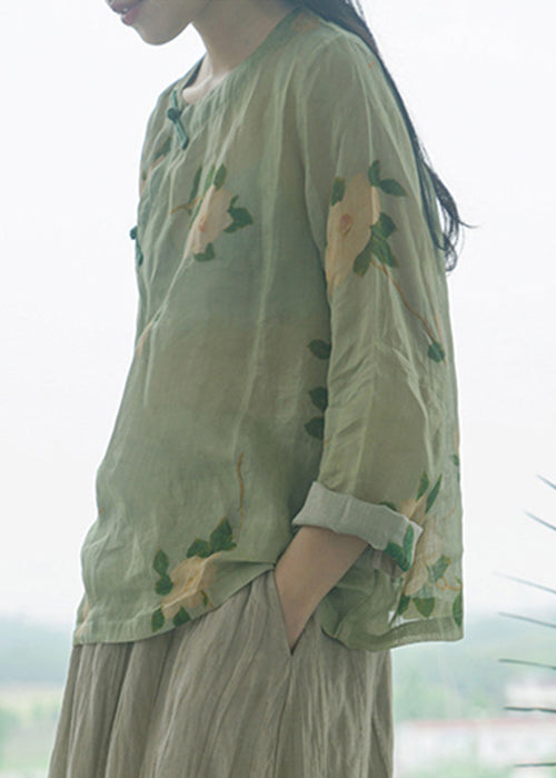 New Green Button Print Cotton Shirt Long Sleeve JH031 MMDM-LTP240717