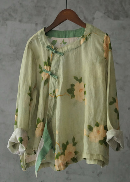New Green Button Print Cotton Shirt Long Sleeve JH031 MMDM-LTP240717