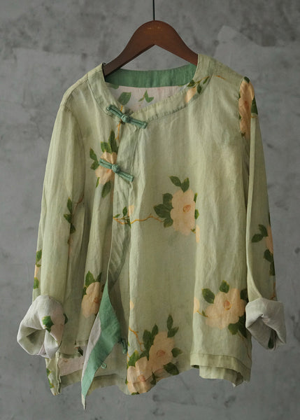 New Green Button Print Cotton Shirt Long Sleeve JH031 MMDM-LTP240717