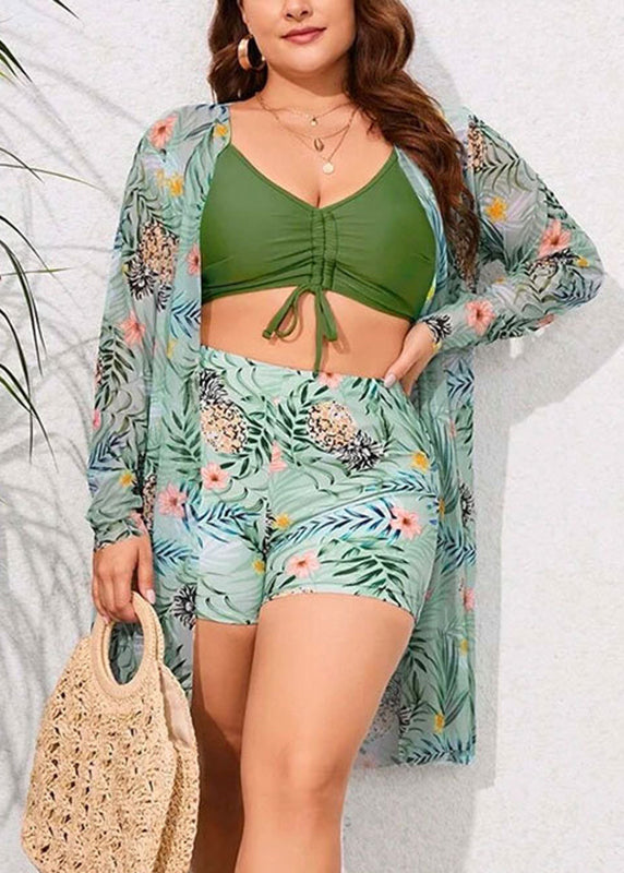 New Green Cardigans Swimwear Three Pieces Set VC061 WM-Beach-QQT240615