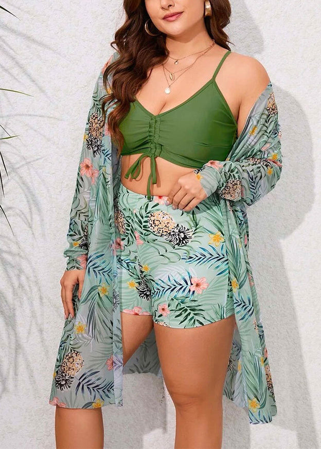 New Green Cardigans Swimwear Three Pieces Set VC061 WM-Beach-QQT240615
