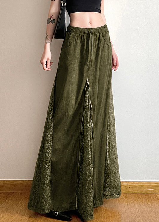 New Green Elastic Waist Lace Patchwork Maxi Skirts Summer PP006 OM-NZ240827