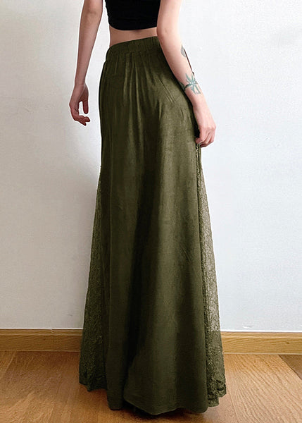 New Green Elastic Waist Lace Patchwork Maxi Skirts Summer PP006 OM-NZ240827