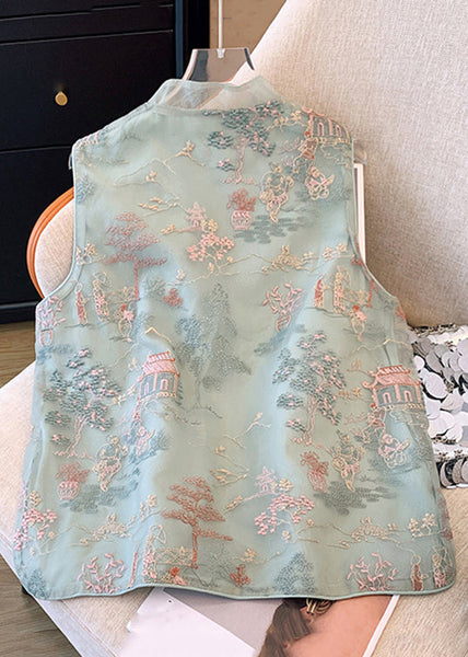 New Green Embroidered Button Tulle Waistcoat Sleeveless JH061 MMDM-VTP240717
