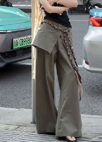 Waist Cotton False Pieces New Fall Two High Green Pants FashionChic