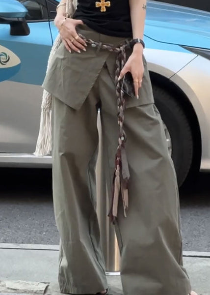 Waist Cotton False Pieces New Fall Two High Green Pants FashionChic