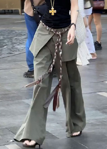 Waist Cotton False Pieces New Fall Two High Green Pants FashionChic