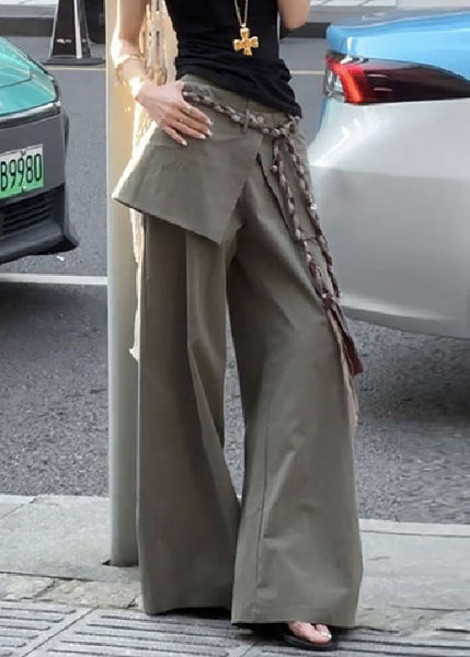 Waist Cotton False Pieces New Fall Two High Green Pants FashionChic