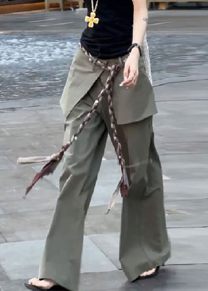 Waist Cotton False Pieces New Fall Two High Green Pants FashionChic