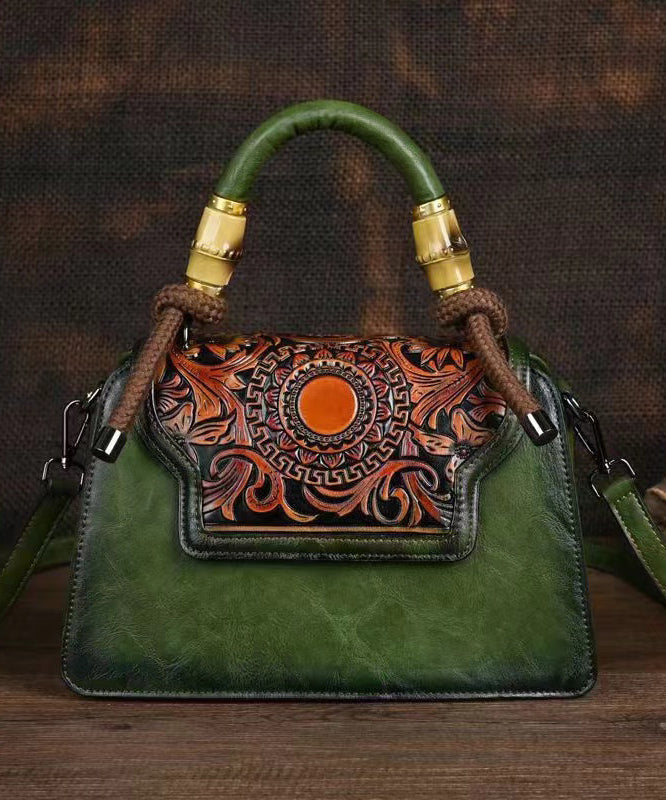 New Green Hand Carved Retro Chinese Style Tote Handbag HJ1007 Ada Fashion