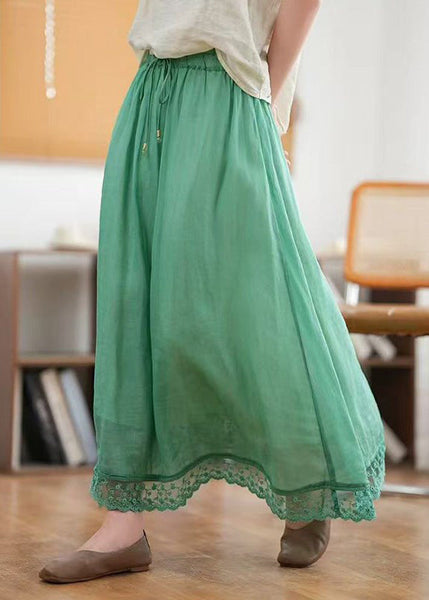 Green New Hollow Out Summer Elastic Waist Skirts Linen FashionChic