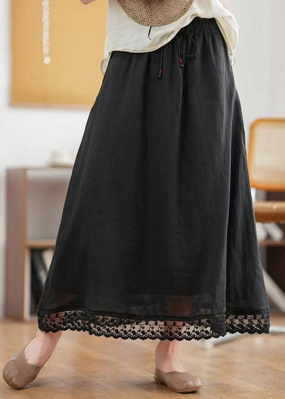 Green New Hollow Out Summer Elastic Waist Skirts Linen FashionChic