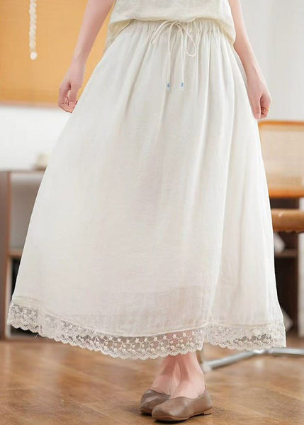 Green New Hollow Out Summer Elastic Waist Skirts Linen FashionChic