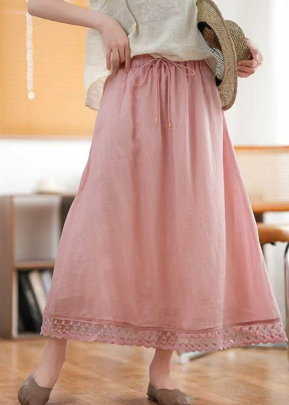Green New Hollow Out Summer Elastic Waist Skirts Linen FashionChic