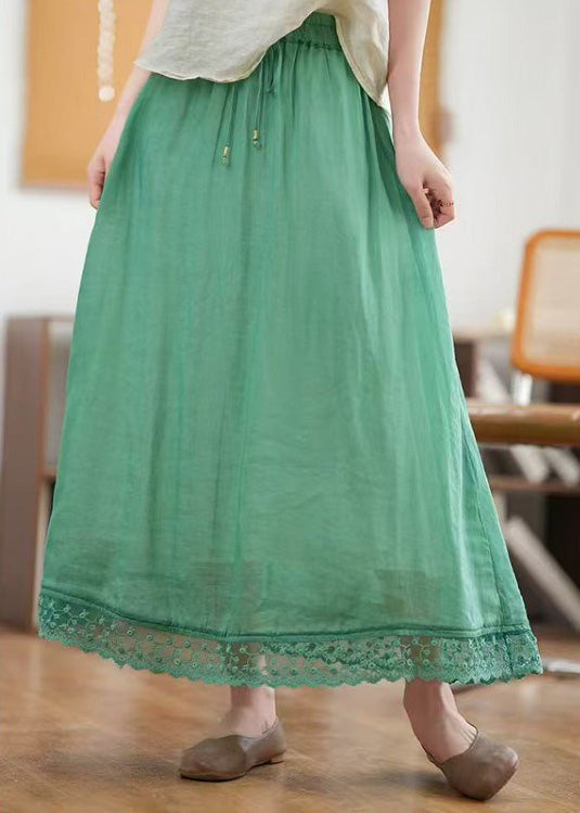 Green New Hollow Out Summer Elastic Waist Skirts Linen FashionChic