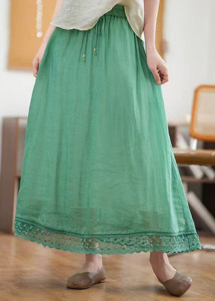 Green New Hollow Out Summer Elastic Waist Skirts Linen FashionChic