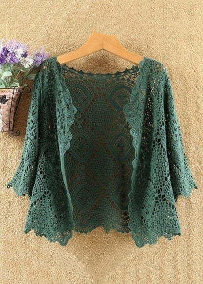 New Green Hollow Out Solid Cotton Knit Cardigans Summer Ada Fashion