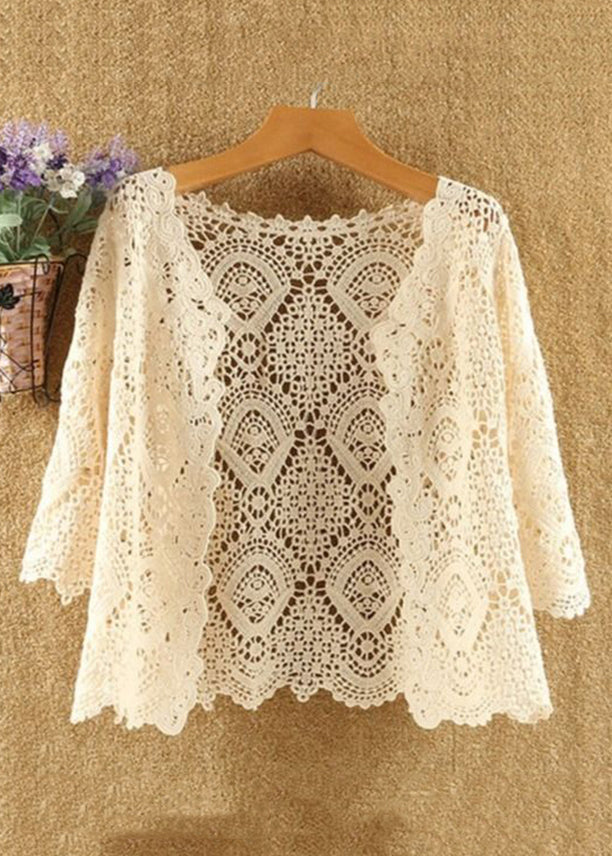 New Green Hollow Out Solid Cotton Knit Cardigans Summer Ada Fashion