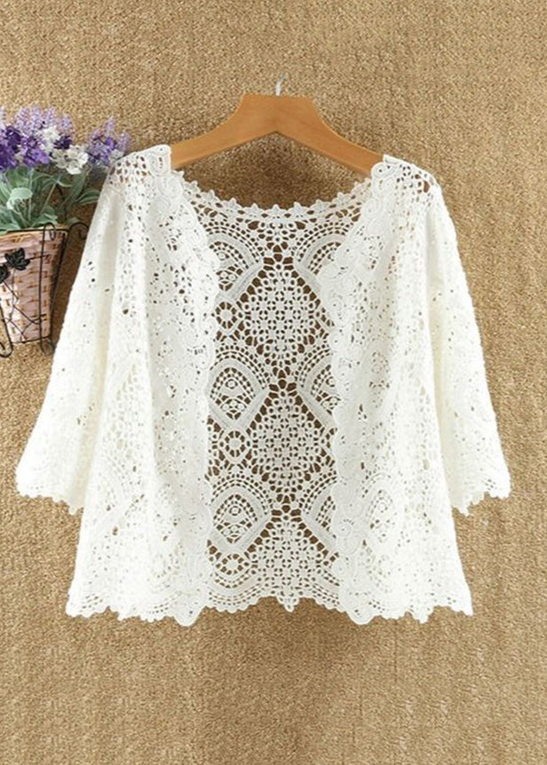 New Green Hollow Out Solid Cotton Knit Cardigans Summer Ada Fashion