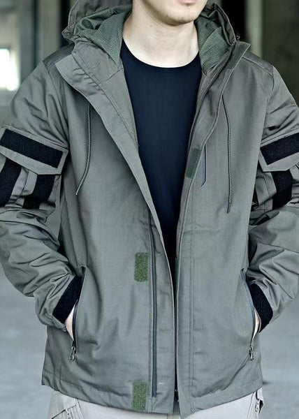 Cotton Spring Hooded Drawstring New Men Zippered Green Coat FashionChic