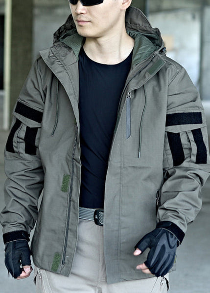 Cotton Spring Hooded Drawstring New Men Zippered Green Coat FashionChic