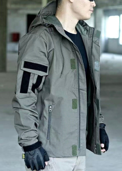 Cotton Spring Hooded Drawstring New Men Zippered Green Coat FashionChic