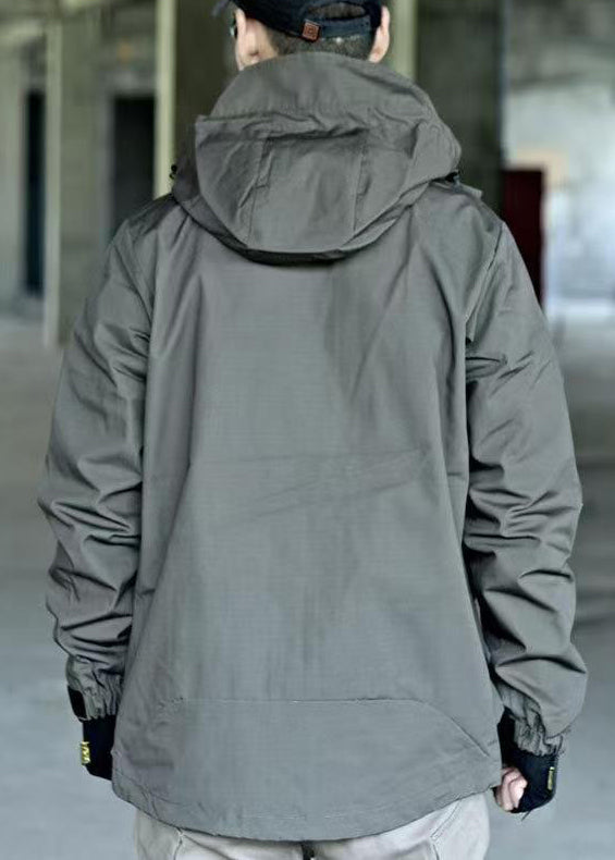 Cotton Spring Hooded Drawstring New Men Zippered Green Coat FashionChic