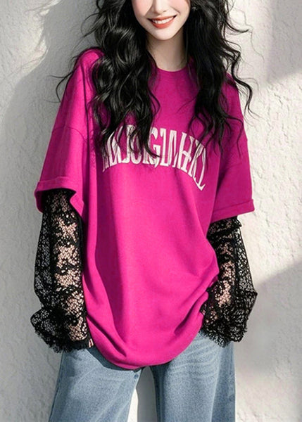 Letter Fall Lace Two New False T Green Patchwork Pieces Shirts FashionChic