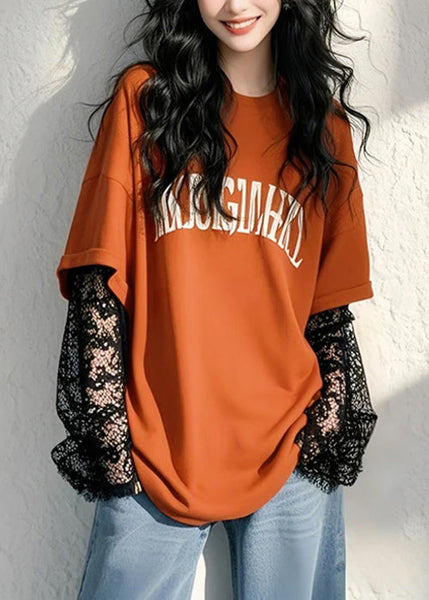 Letter Fall Lace Two New False T Green Patchwork Pieces Shirts FashionChic