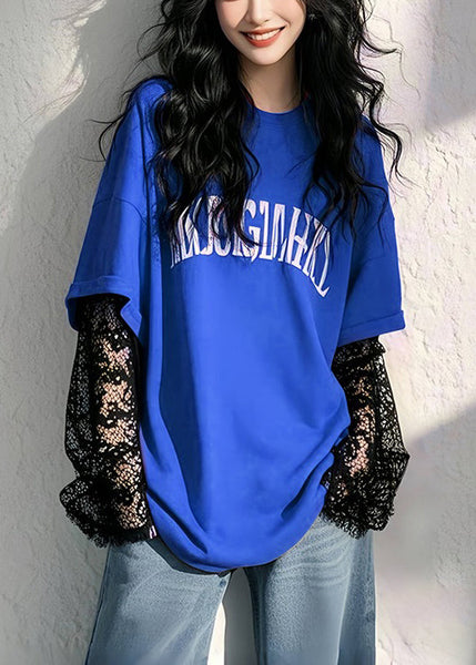 Letter Fall Lace Two New False T Green Patchwork Pieces Shirts FashionChic