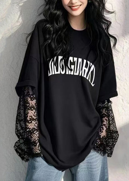 Letter Fall Lace Two New False T Green Patchwork Pieces Shirts FashionChic