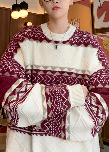 New Green O Neck Cozy Patchwork Knit Men Sweaters Fall QH032 MENSW241019