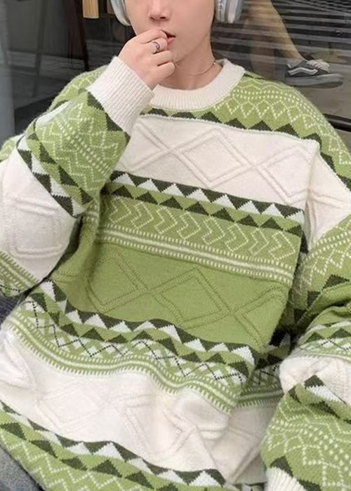 New Green O Neck Cozy Patchwork Knit Men Sweaters Fall QH032 MENSW241019
